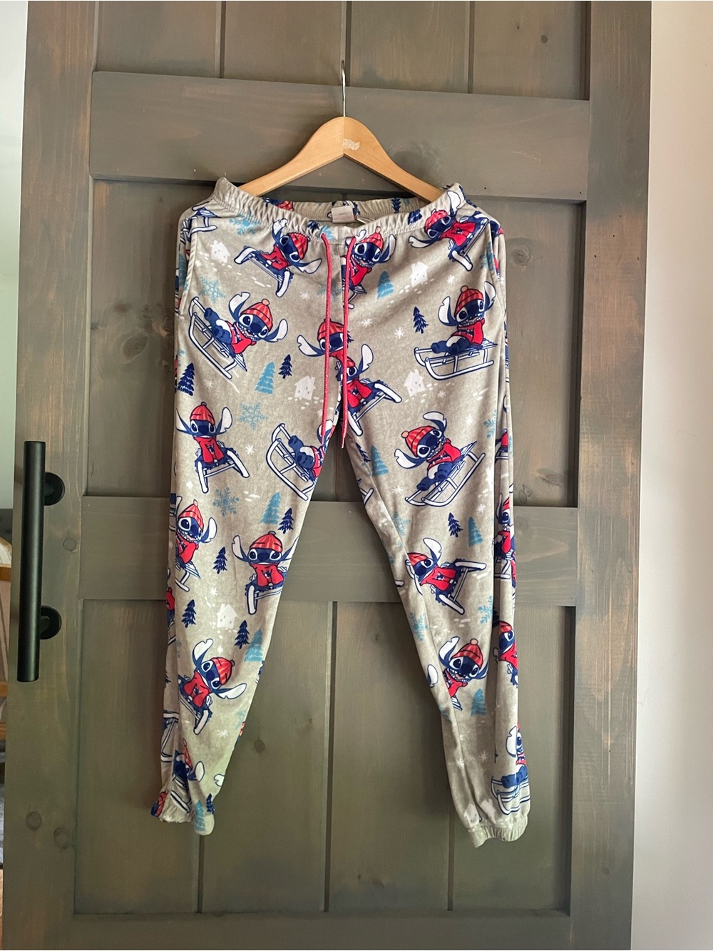 Disney Gray Fleece Joggers with Red & Blue Stitch Character Print